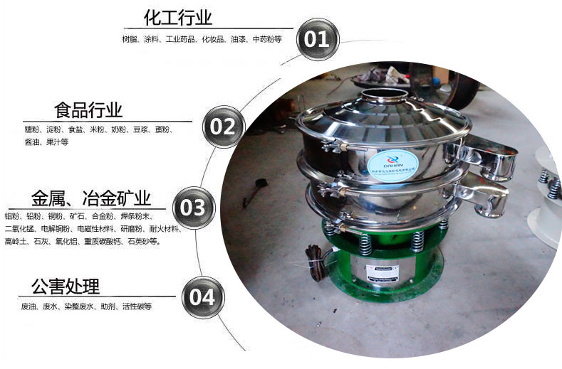 面粉振動(dòng)篩粉機(jī)適用于化工，食品，金屬、冶金，公害處理等行業(yè)