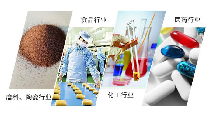 圓形旋振篩適用行業(yè)：磨料，陶瓷行業(yè)，食品行業(yè)，化工行業(yè)，醫(yī)藥行業(yè)。