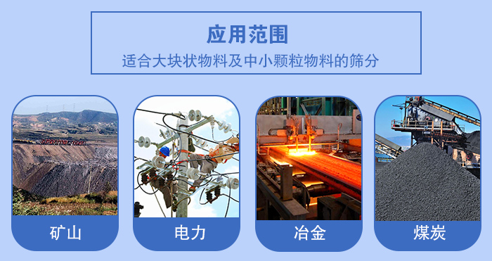 礦業(yè)振動(dòng)篩應(yīng)用行業(yè)：適合大塊狀物料及中小顆粒物料的篩分：礦山，電力，冶金，煤炭等。
