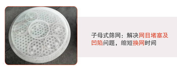 塑料防腐蝕振動篩采用子母扣式網(wǎng)架可安裝彈跳球進行清網(wǎng)，解決篩網(wǎng)堵塞問題。
